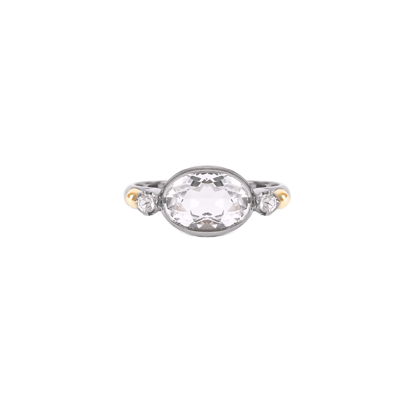 Ring Solitaire Rock Crystal in Silver and Gold