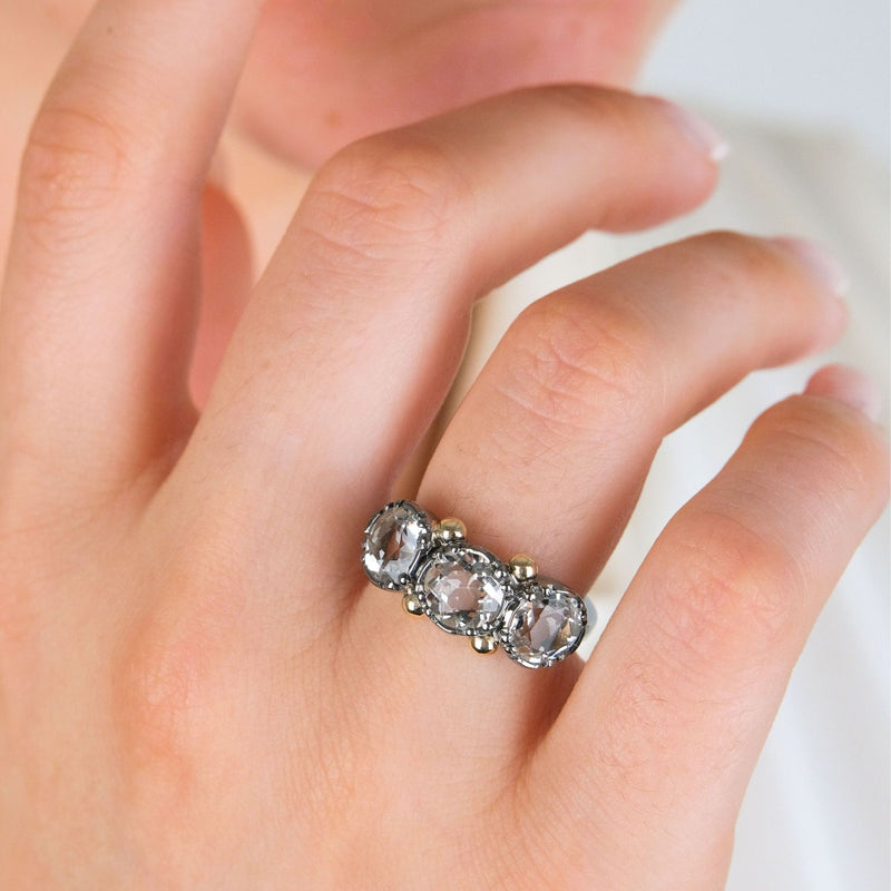 Ring Trio Rock Crystal in Silver and Gold