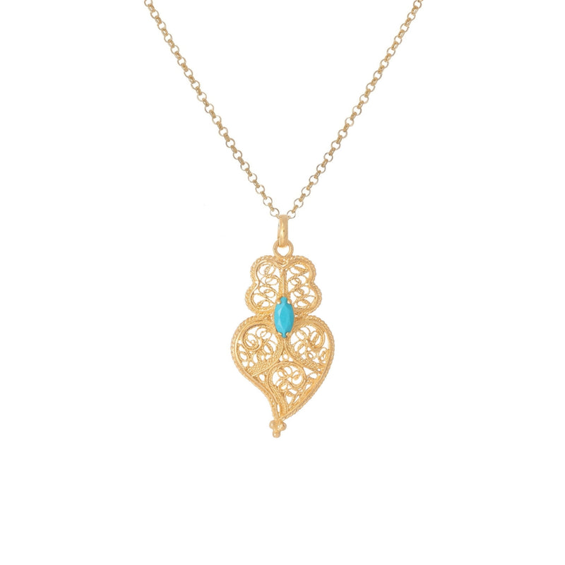 Necklace Heart of Viana Turquoise Blue in Gold Plated Silver