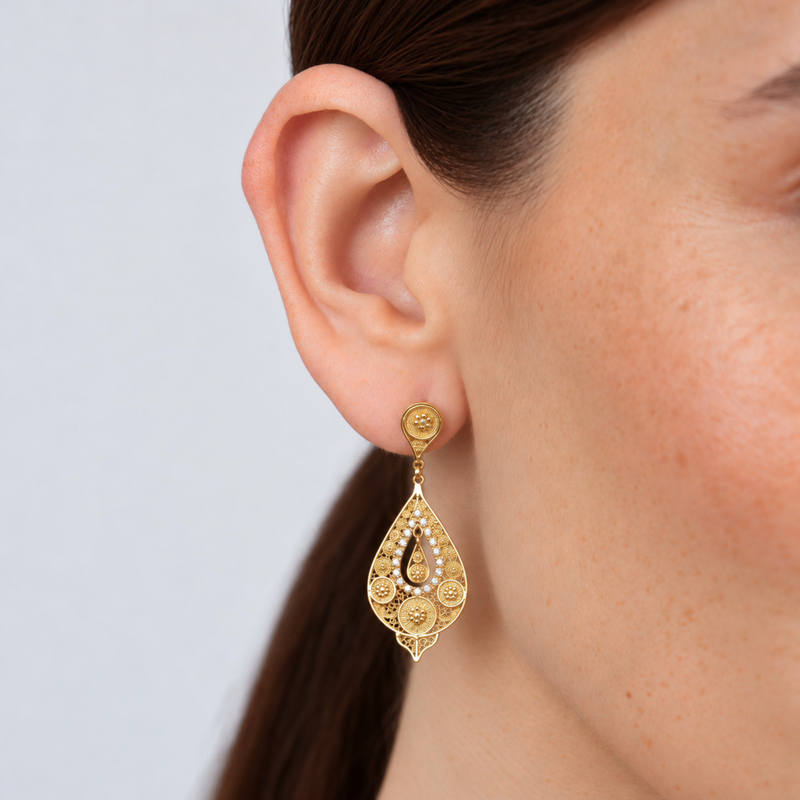 Pendientes Lágrima Círculos de Oro 19,2Kt con Diamantes