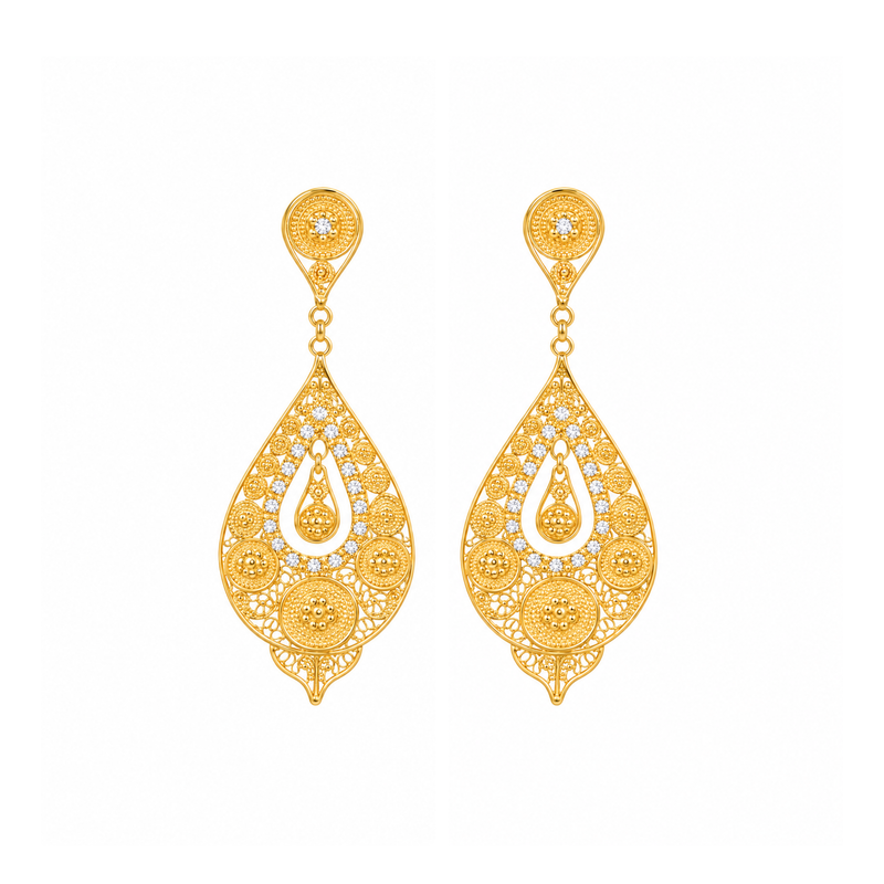 Pendientes Lágrima Círculos de Oro 19,2Kt con Diamantes