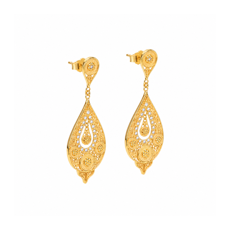Pendientes Lágrima Círculos de Oro 19,2Kt con Diamantes