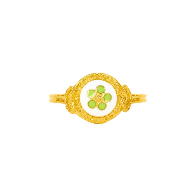 Ring White and Green Caramujo in Gold Plated Silver
