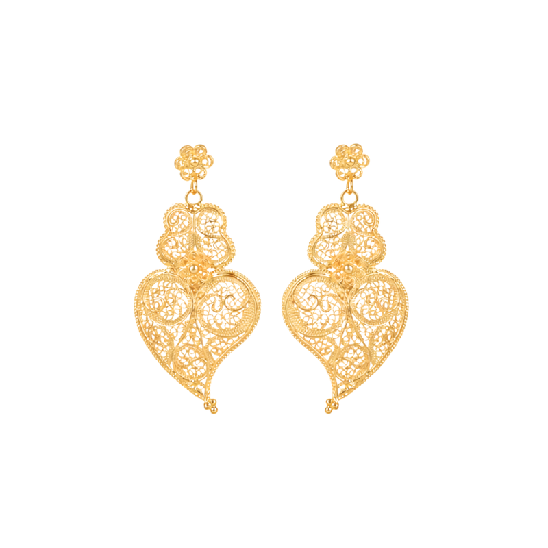 Brincos Coração de Viana Ciclo em Prata Dourada