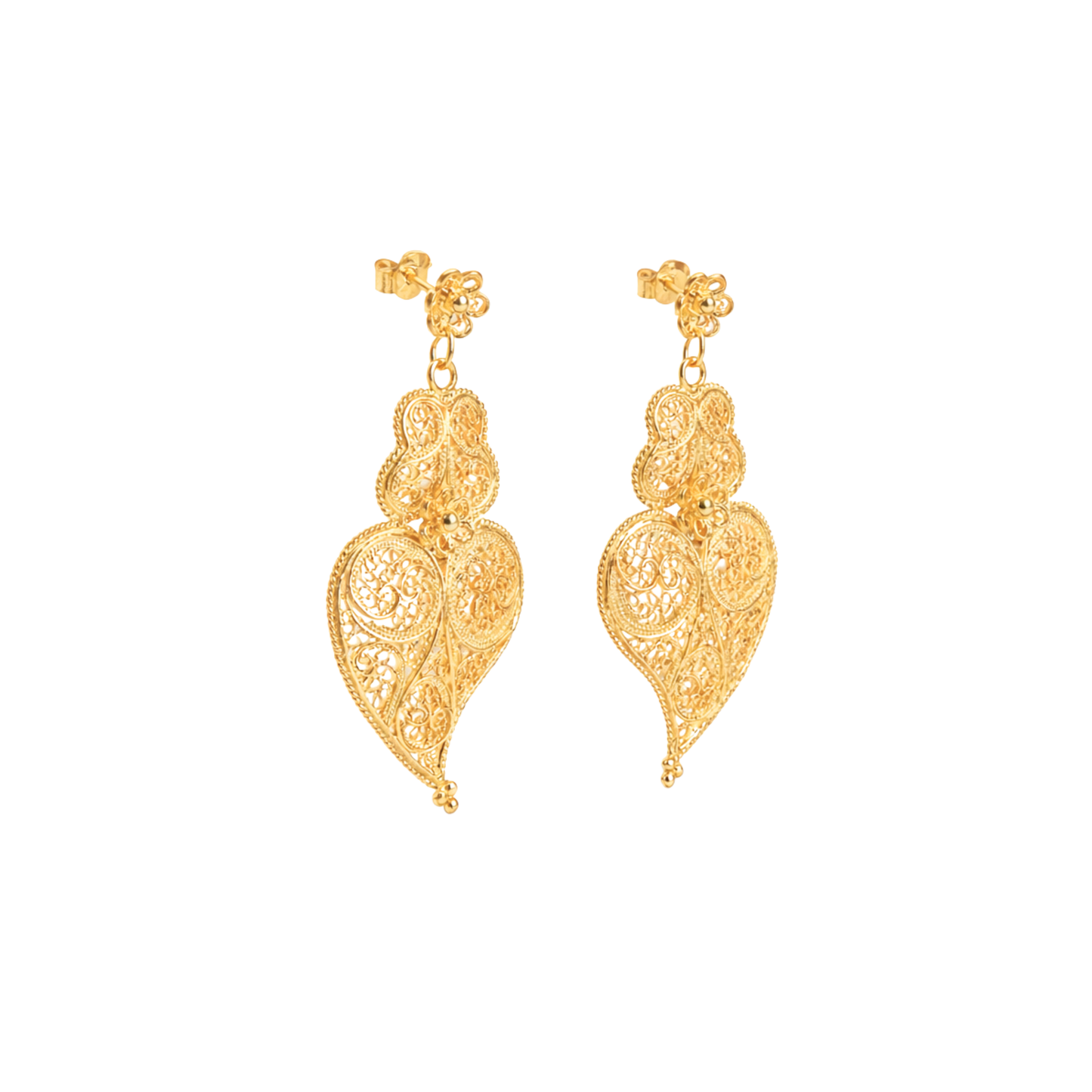 Brincos Coração de Viana Ciclo em Prata Dourada