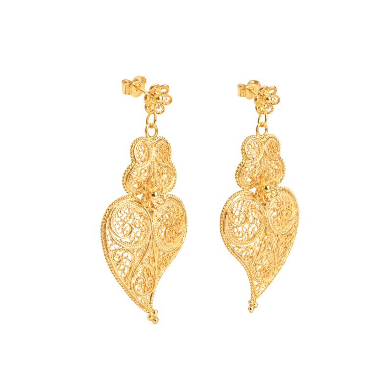 Brincos Coração de Viana Ciclo L em Prata Dourada