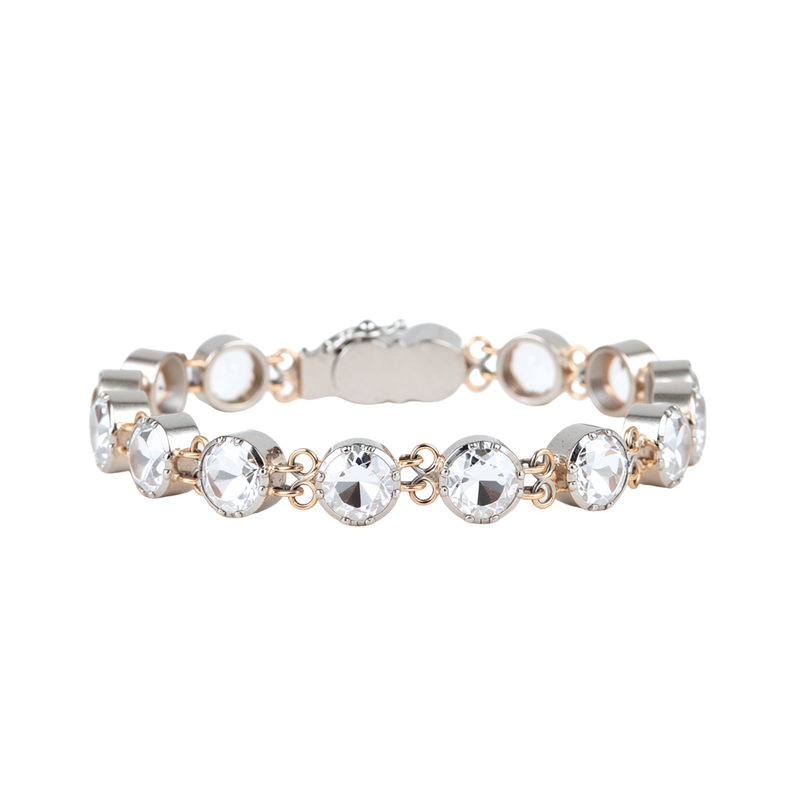 Pulseira Riviera Cristal de Rocha em Prata e Ouro