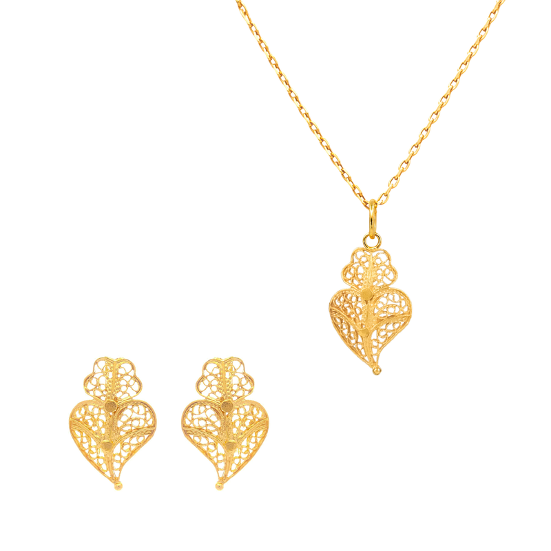 Conjunto Coração de Viana XS em Ouro 9Kt