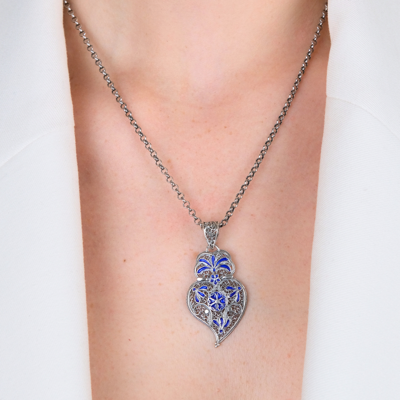Collar Corazón de Viana Azul Real de Plata