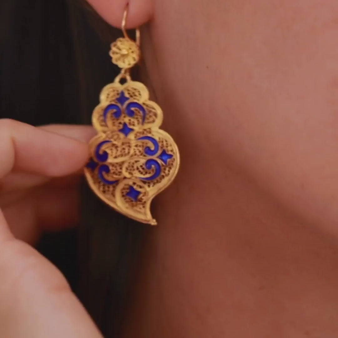 Earrings Heart of Viana Azulejo in Gold Plated Silver