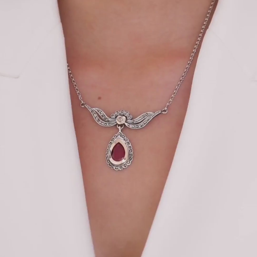 Necklace Tiara Red in Silver and Gold