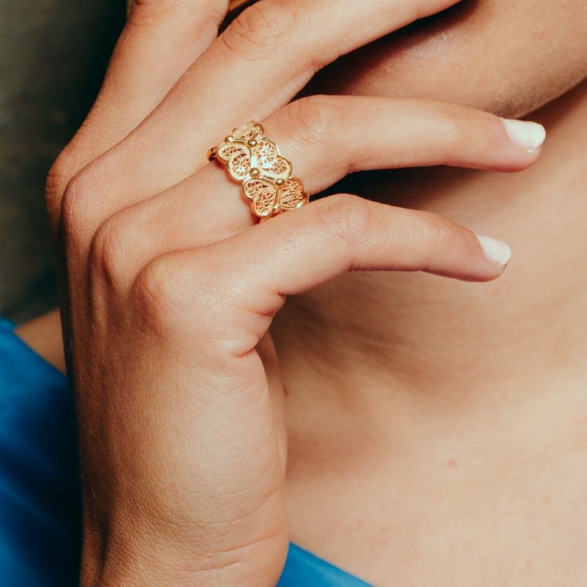 Ring Hearts in Gold Plated Silver 