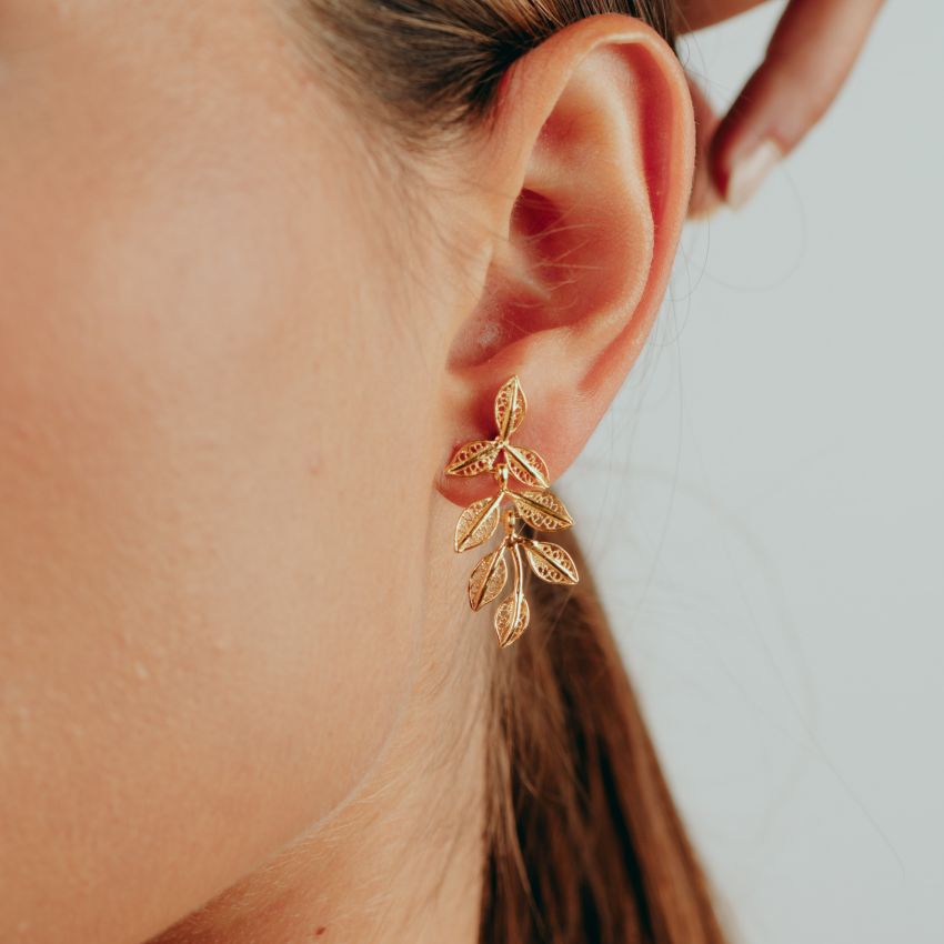 Earrings Leaves in Gold Plated Silver 