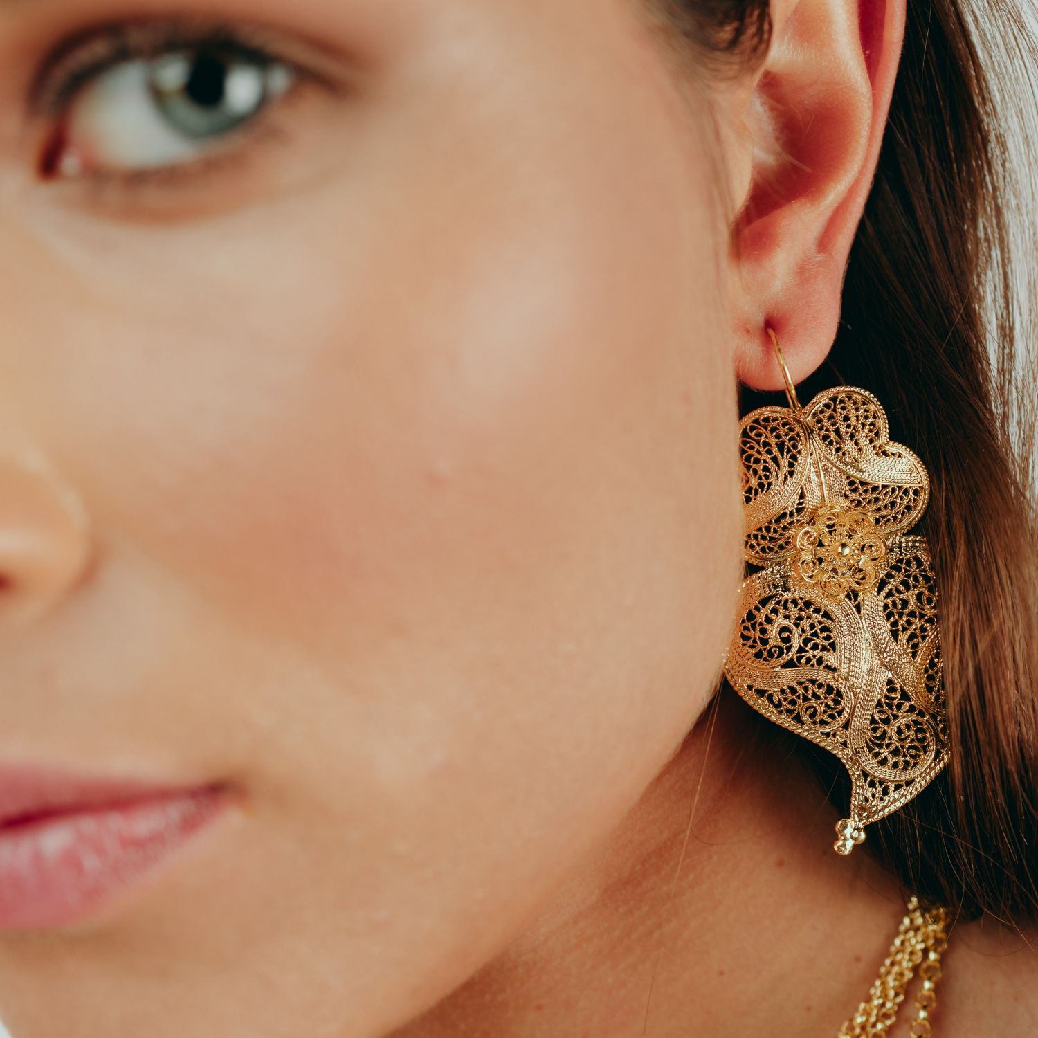 Earrings Heart Viana 6,0cm in Gold Plated Silver Earrings Heart Viana 6,0cm in Gold Plated Silver