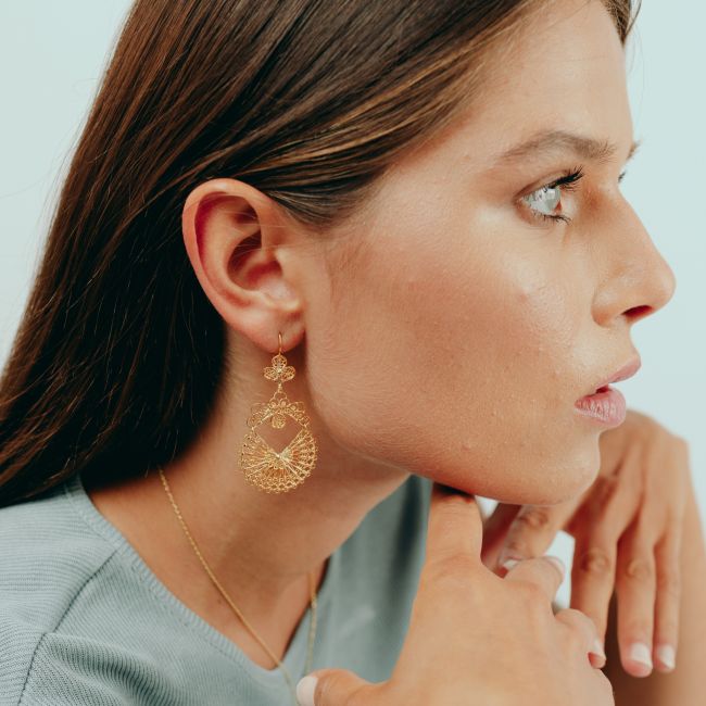 Earrings Arrecadas 5,0cm in Gold Plated Silver 