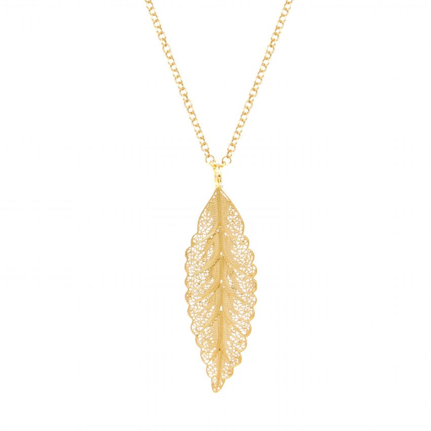 Collar Hoja de Plata Bañada en Oro 