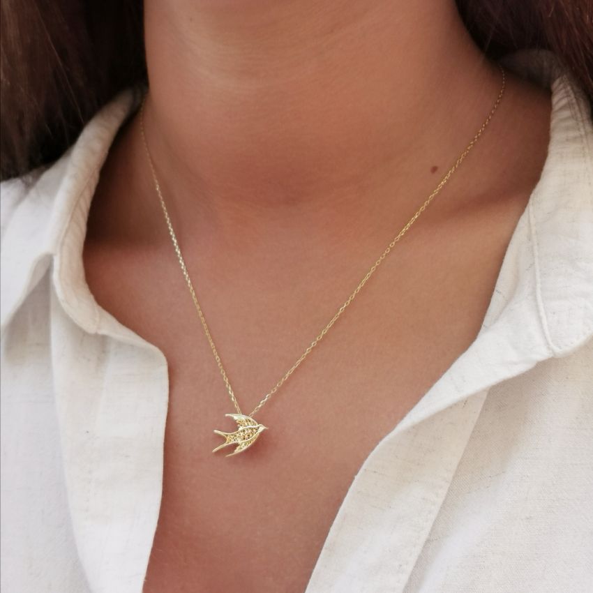 Necklace Swallow in Gold Plated Silver 