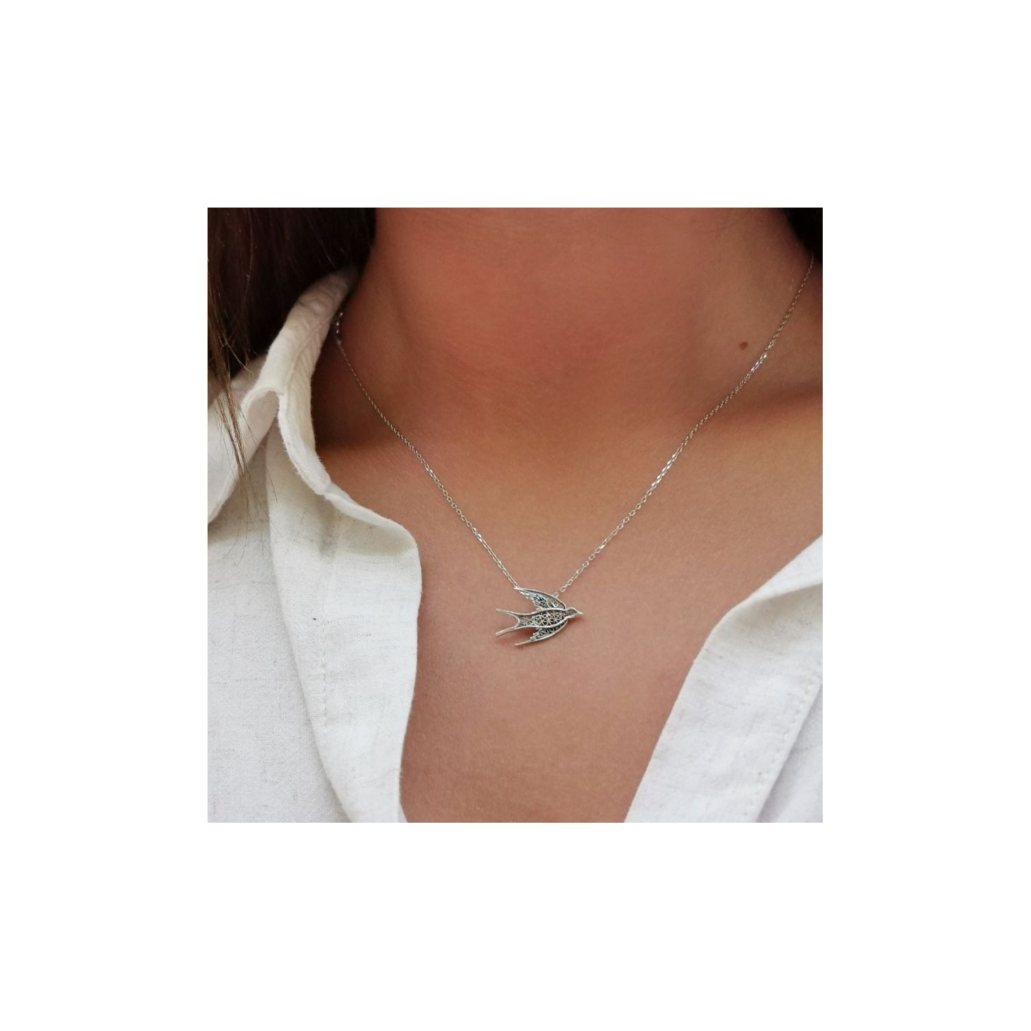 Necklace Swallow in Silver 