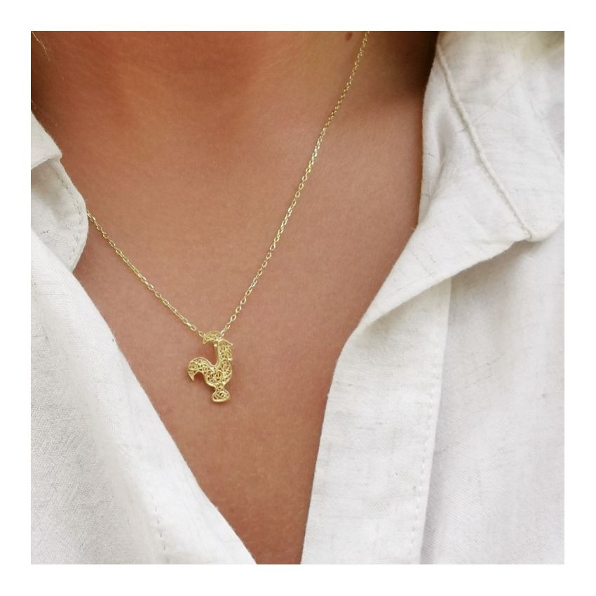 Necklace Rooster Barcelos in Gold Plated Silver 