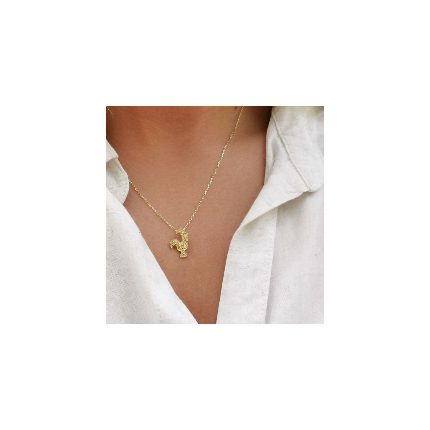 Necklace Rooster Barcelos in Gold Plated Silver Necklace Rooster Barcelos in Gold Plated Silver