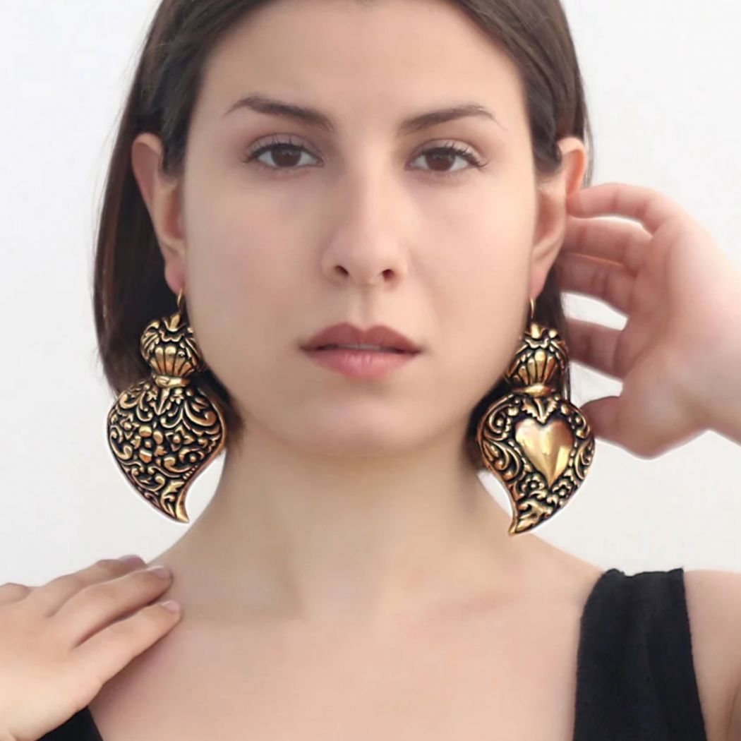 Earrings Baroque Heart of Viana XL in Gold Plated Silver 
