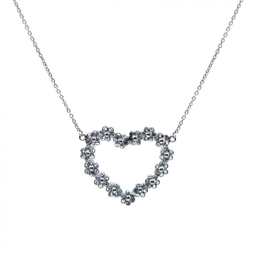 Collier Coeur de Fleurs en Argent 