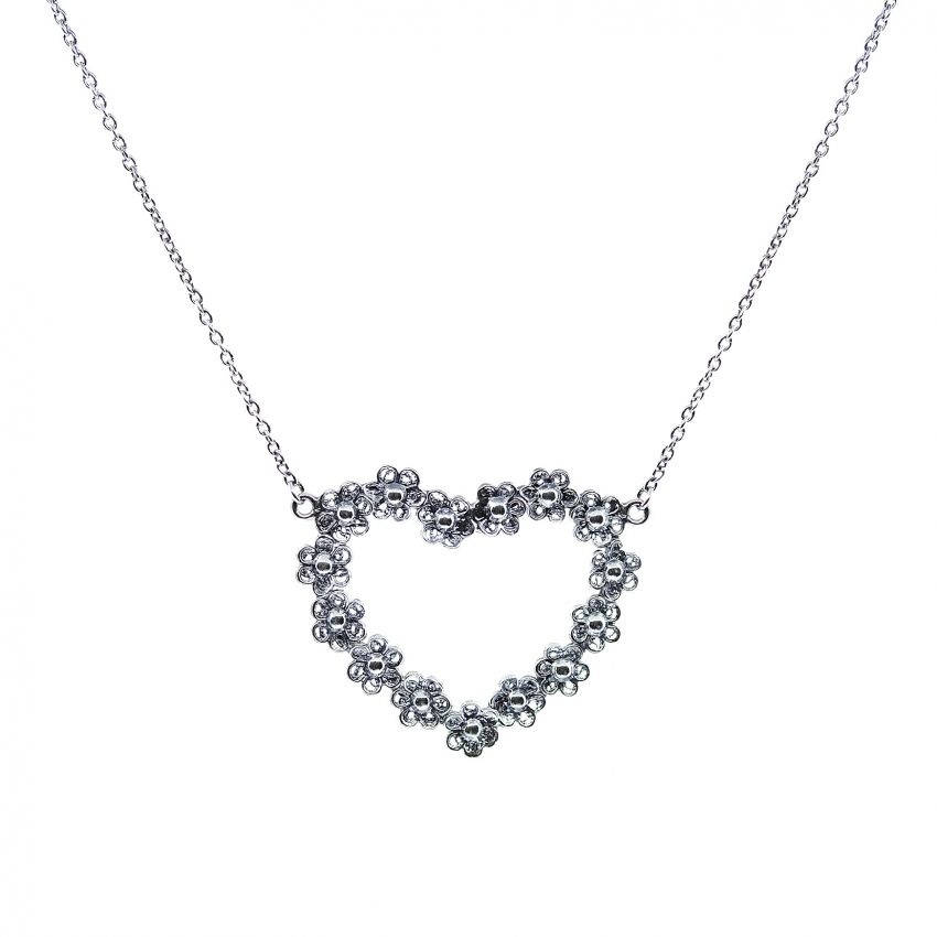 Necklace Heart of Flowers in Silver 