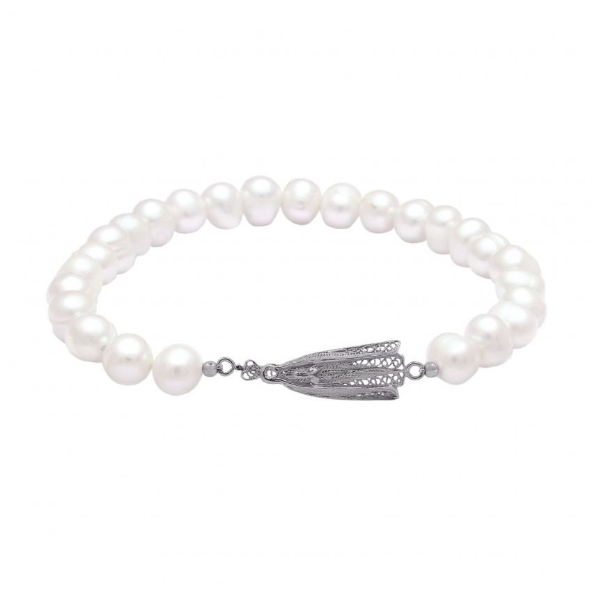 Bracelet Our Lady of Fátima in Silver and Pearls 