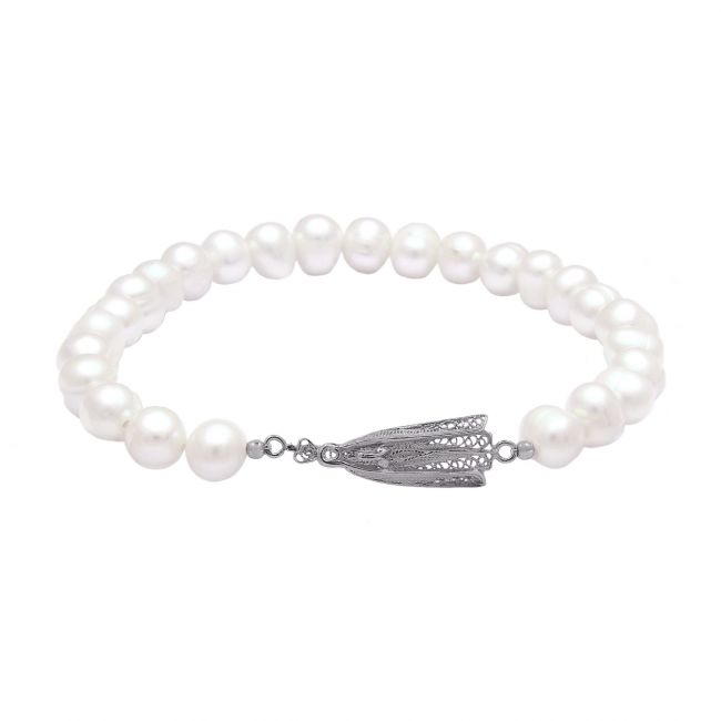 Bracelet Our Lady of Fátima in Silver and Pearls 
