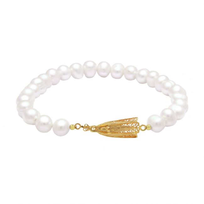 Bracelet Our Lady of Fátima in Gold Plated Silver and Pearls 