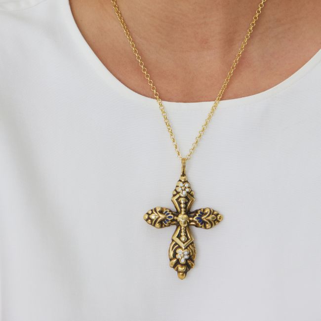 Pendant Baroque Cross XL in Gold Plated Silver 