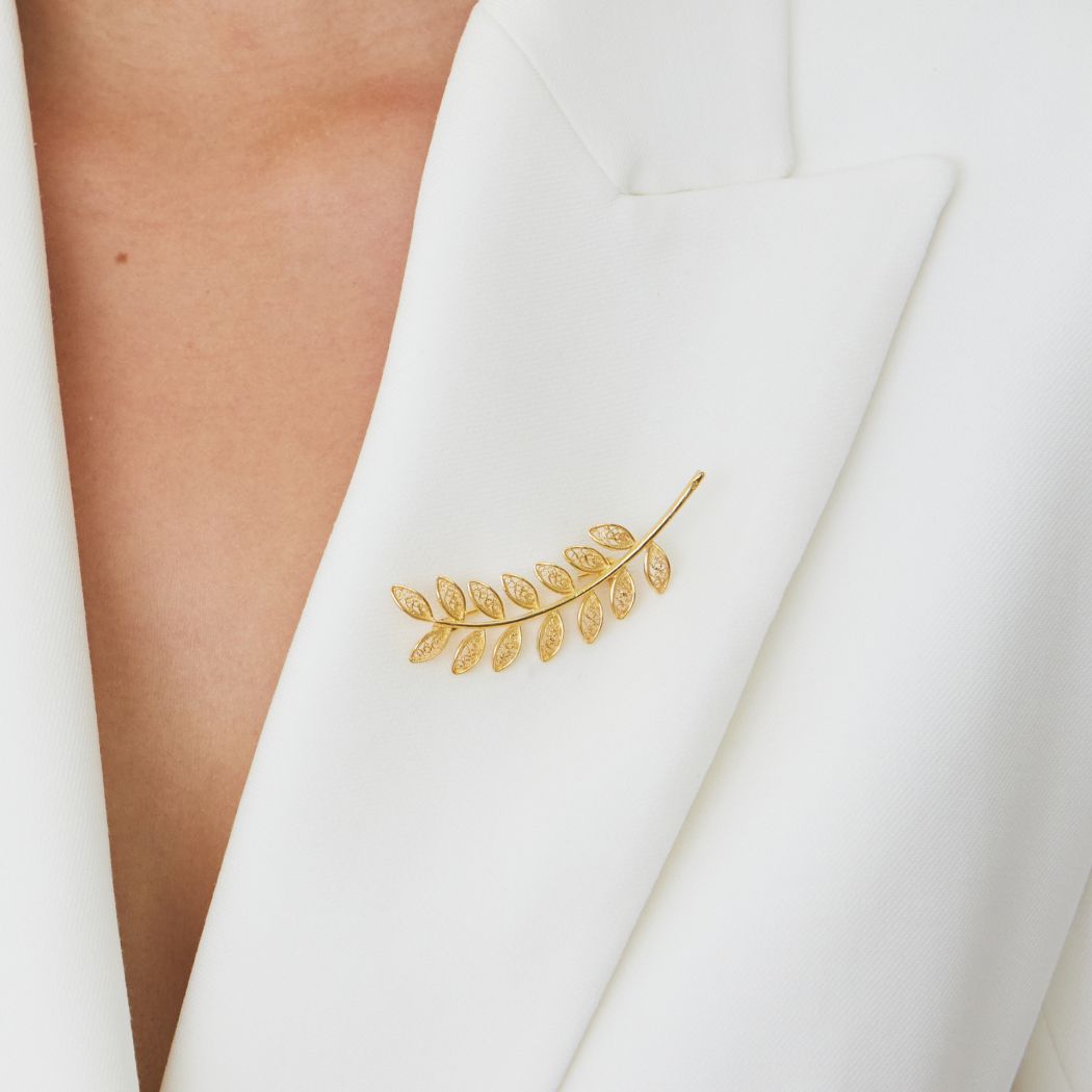 Brooch Leaves in Gold Plated Silver 