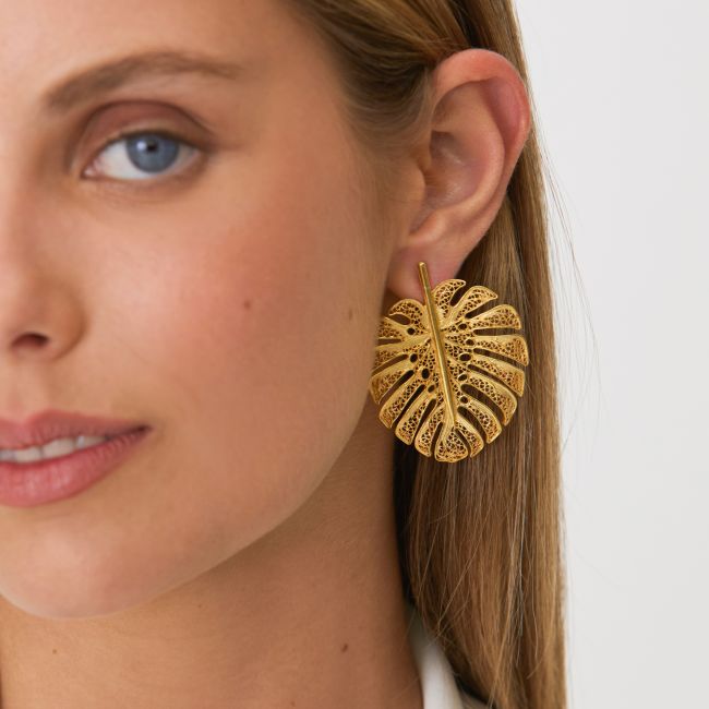 Earrings Monstera XL in Gold Plated Silver