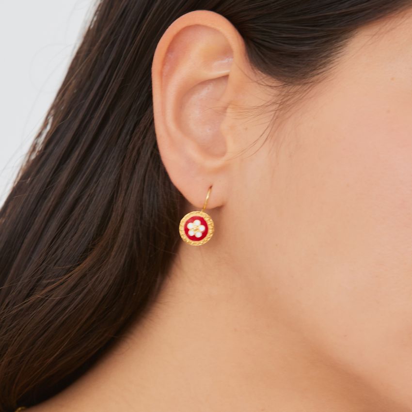 Earrings Red Caramujo in Gold Plated Silver 