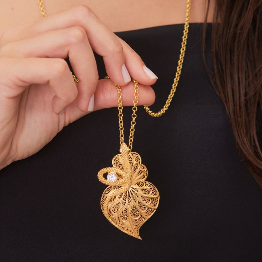 Necklace Heart Snake Zirconia in Gold Plated Silver 