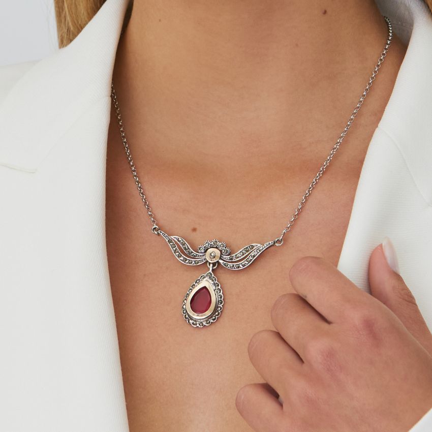 Colar Tiara Vermelho em Prata e Ouro 