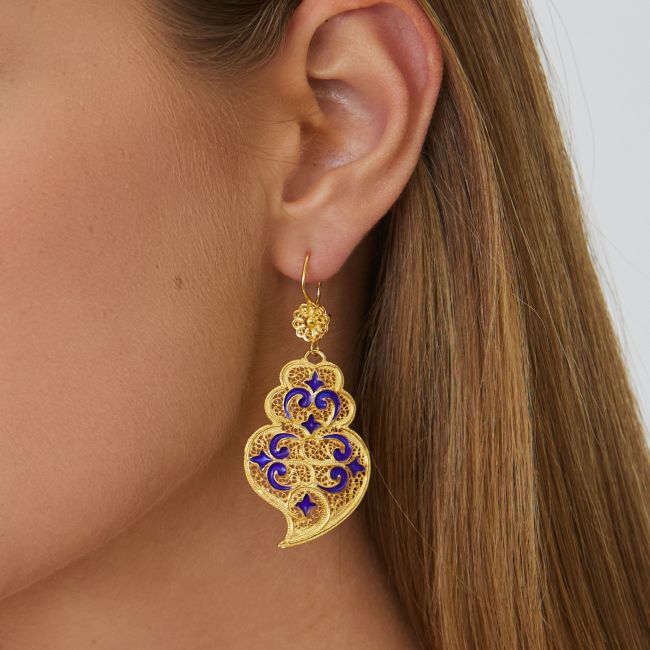 Earrings Heart of Viana Azulejo in Gold Plated Silver