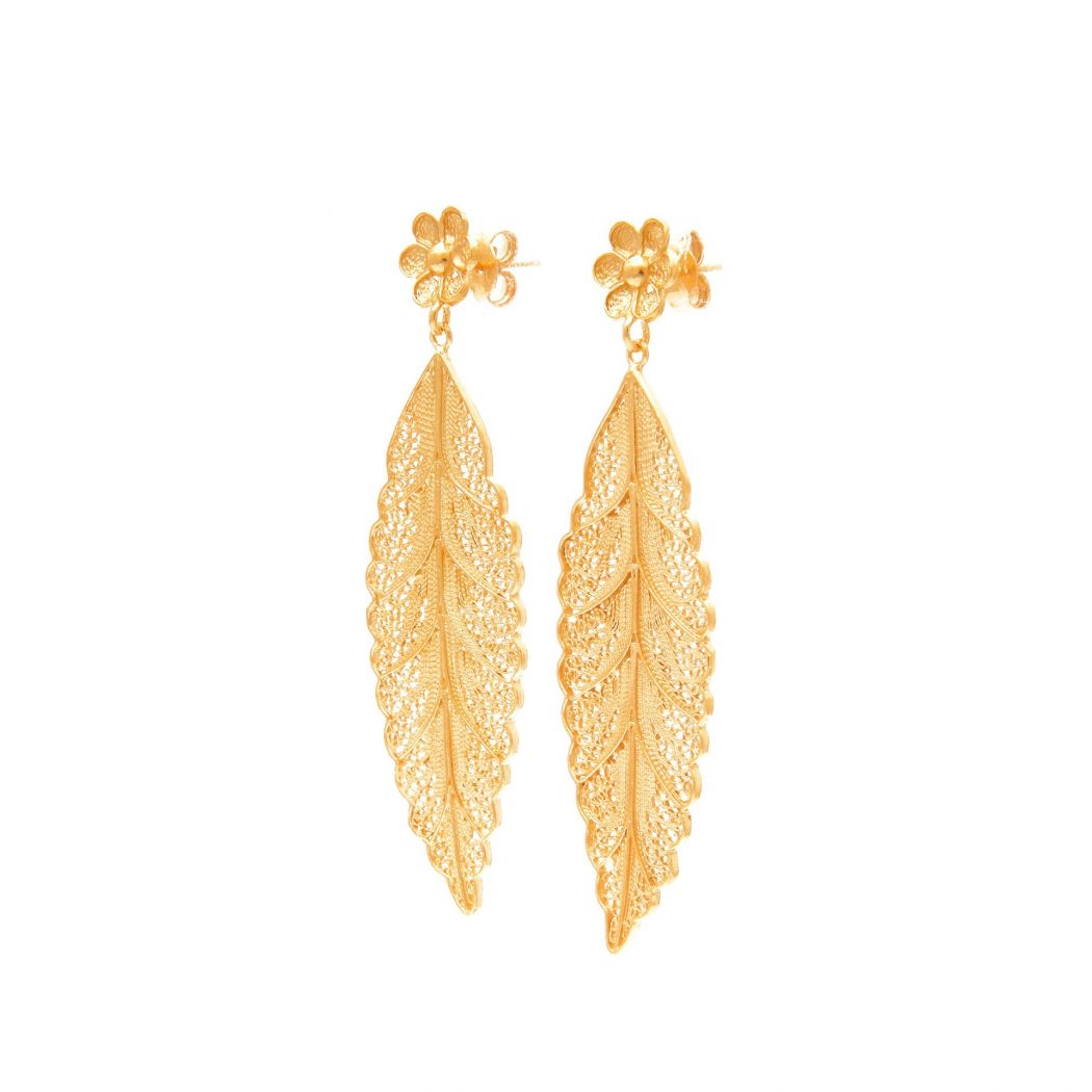 Earrings Leaf in Gold Plated Silver 