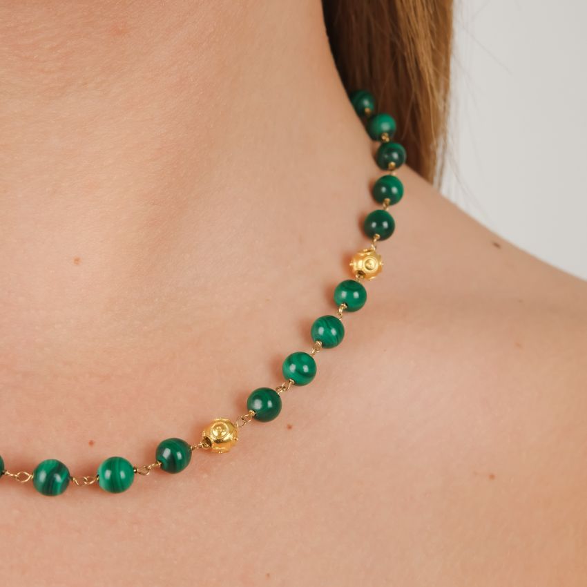 Colar Conta de Viana em Ouro 19,2Kt com Malaquite 