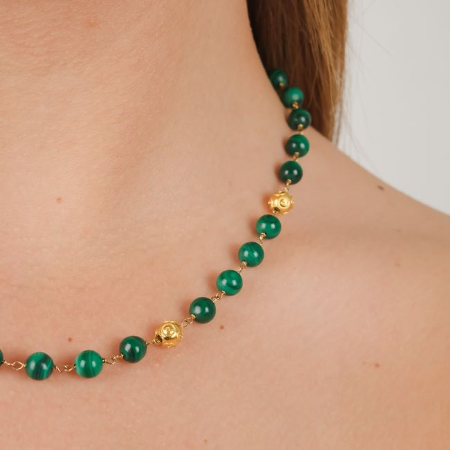 Necklace Viana's Contas in 19,2Kt Gold with Malachite 