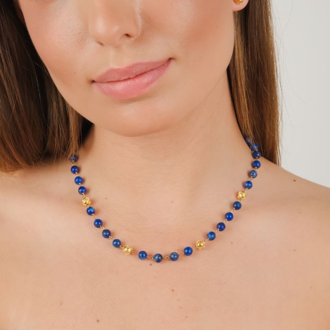 Necklace Viana's Contas in 19,2Kt Gold with Lapis Lazuli 