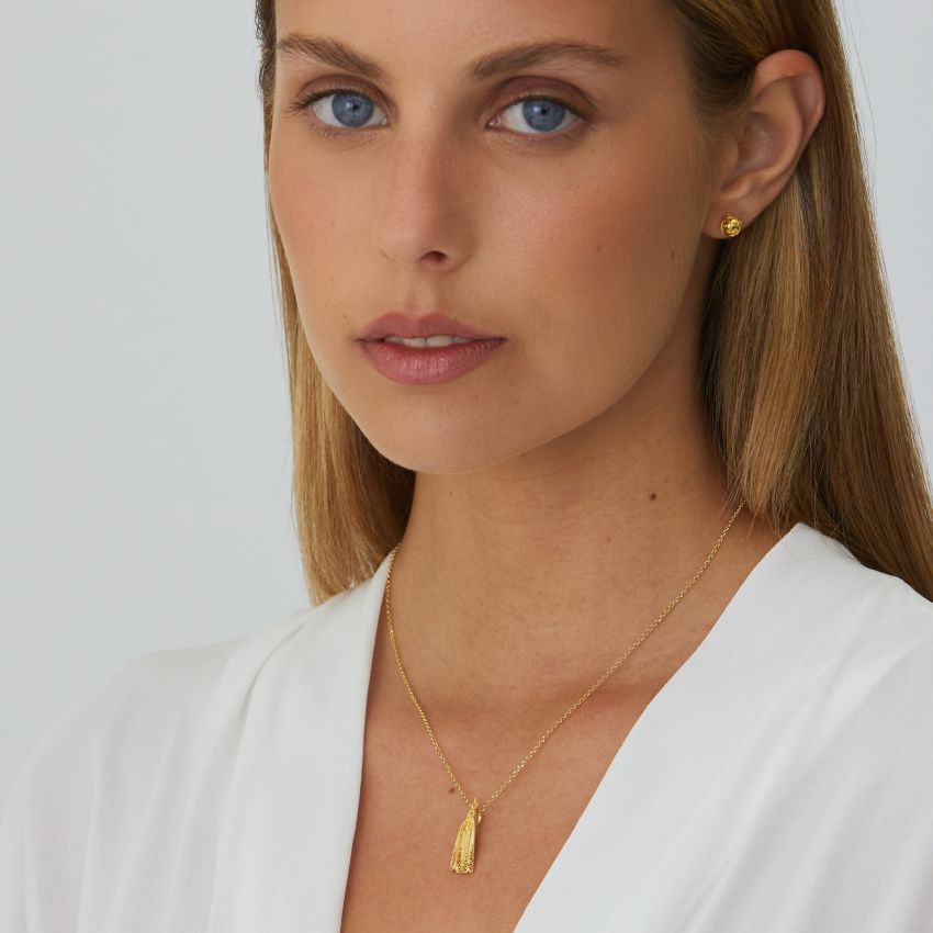 Conjunto Nuestra Señora de Fátima de Plata Bañada en Oro 
