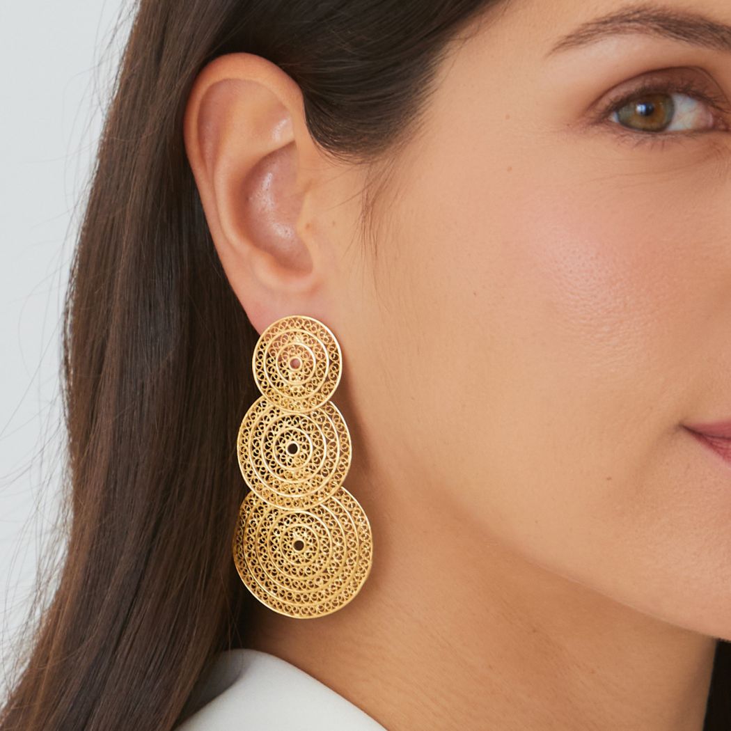 Earrings Three Circles in Gold Plated Silver 