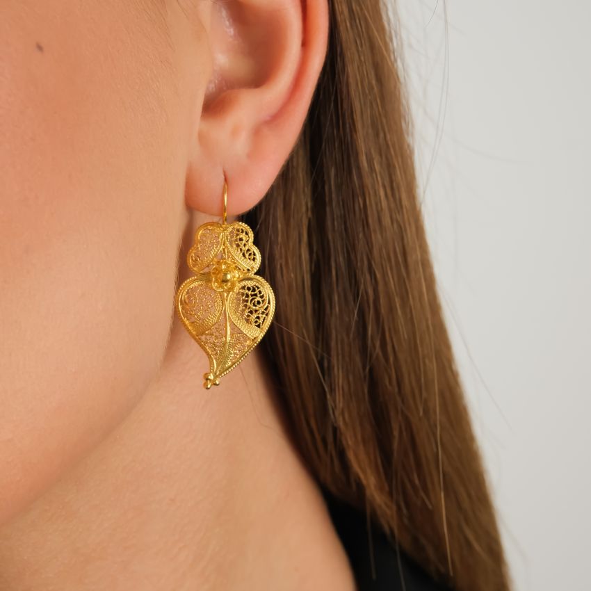 Earrings Heart of Viana 3,5cm in Gold Plated Silver 