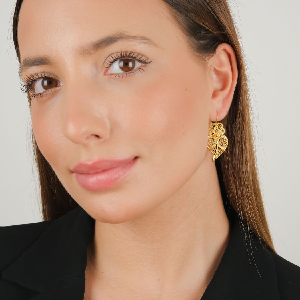 Earrings Heart of Viana 3,5cm in Gold Plated Silver 
