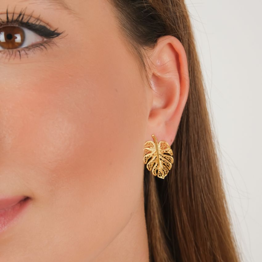 Earrings Monstera in Gold Plated Silver 