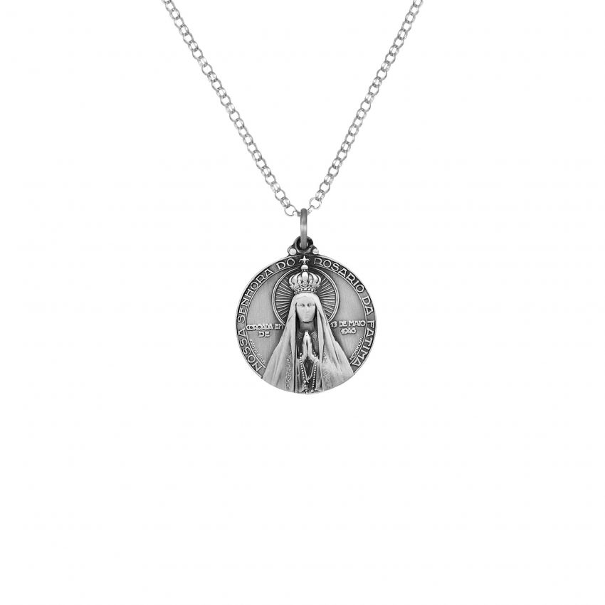 Necklace Our Lady of Fatima Crowned and Apparition in Silver - Medal João da Silva 