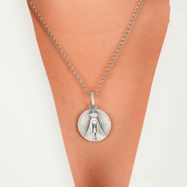 Necklace Our Lady of Fatima Crowned and Apparition in Silver - Medal João da Silva 