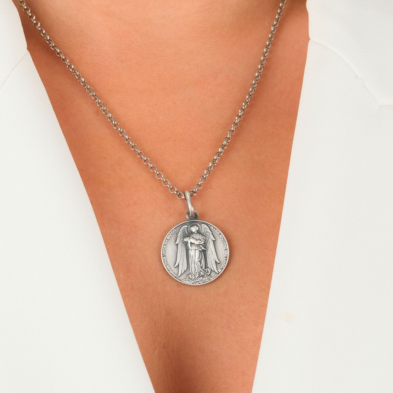 Necklace Guardian Angel in Silver - Medal João da Silva Necklace Guardian Angel in Silver - Medal João da Silva