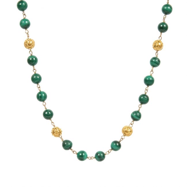 Necklace Viana's Contas in 19,2Kt Gold with Malachite 